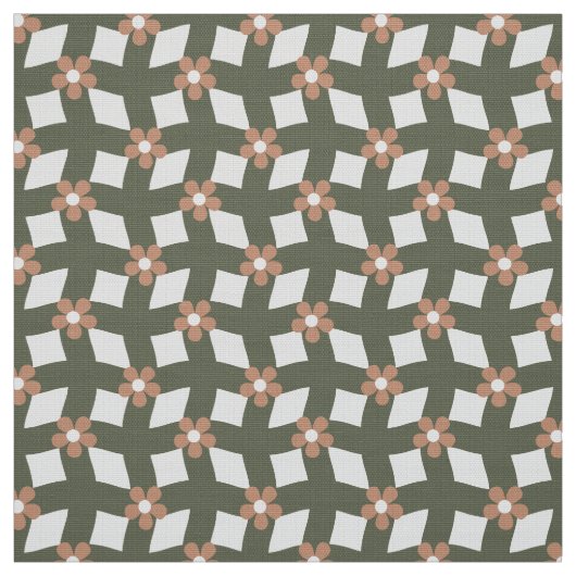 Olive Abstract Floral Grid - Polyester Weave ファブリック (見本)