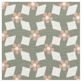 Olive Abstract Floral Grid - Polyester Weave ファブリック