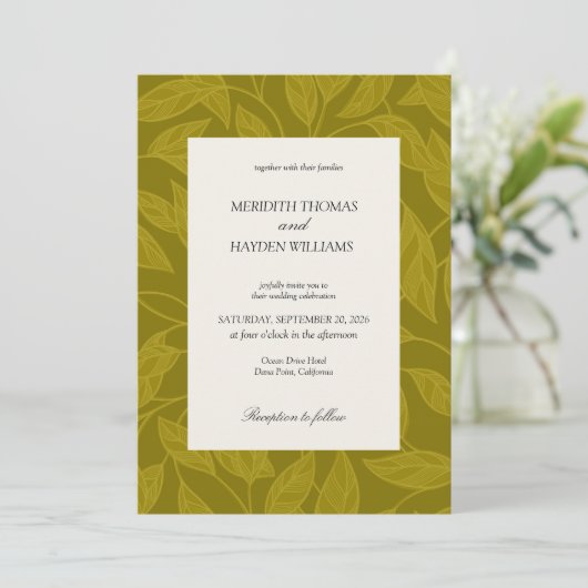 Olive and Citrus Green Boho Botanical wedding 招待状 (スタンド正面)