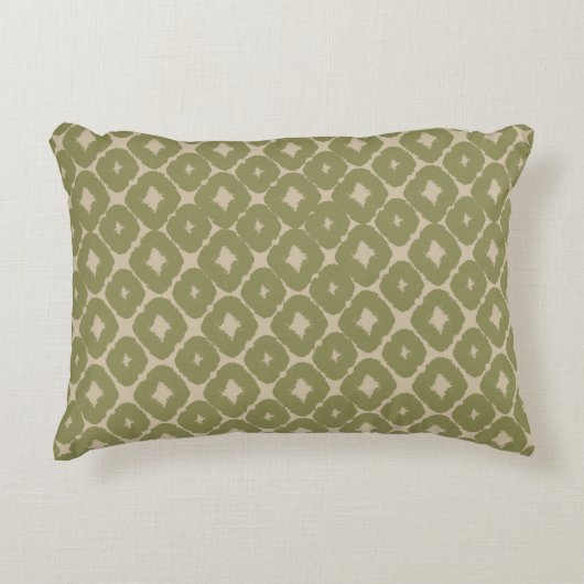 Olive and cream Boho Geometric Throw Pillow アクセントクッション (正面)