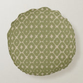 Olive and cream Boho Geometric Throw Pillow ラウンドクッション (裏面)