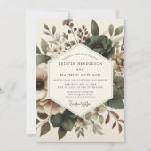 Olive Antique Floral Wedding 招待状 (正面)