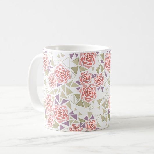 olive beige mosaic floral pattern retro  コーヒーマグカップ (正面左)