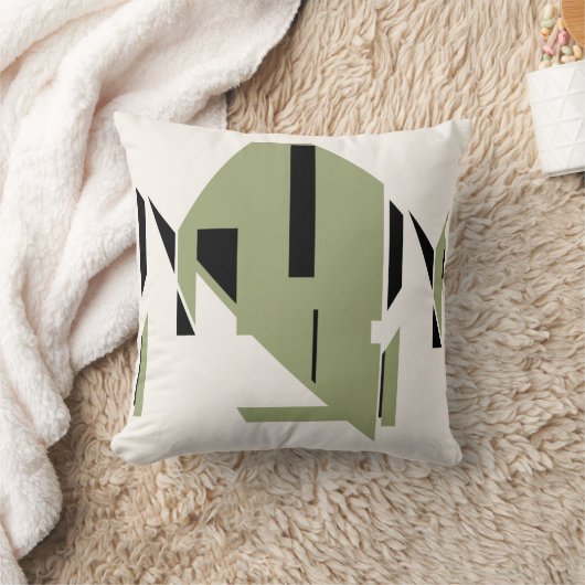 Olive Black on White Bold Geometric Art Abstract クッション (ブランケット)