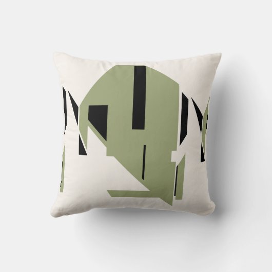 Olive Black on White Bold Geometric Art Abstract クッション (裏面)