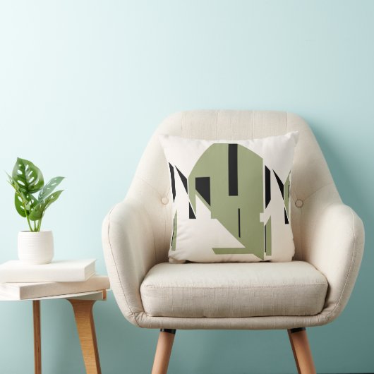 Olive Black on White Bold Geometric Art Abstract クッション (椅子)