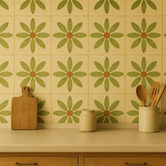 Olive Bloom Tile – Vintage Floral Pattern タイル
