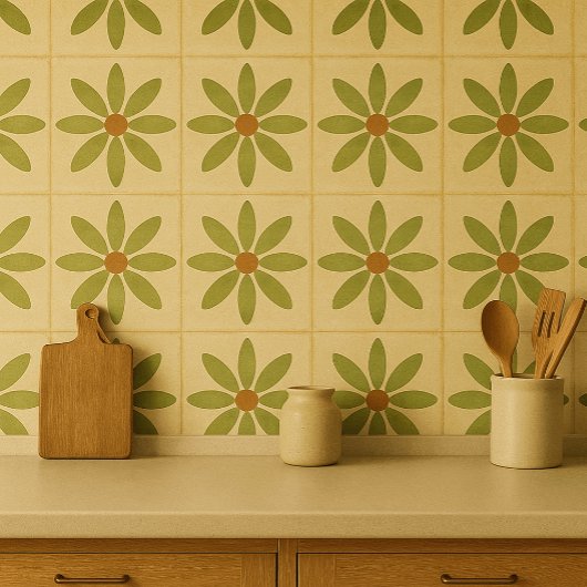 Olive Bloom Tile – Vintage Floral Pattern タイル
