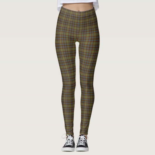Olive Blue Orange Plaid Tartan レギンス (正面)
