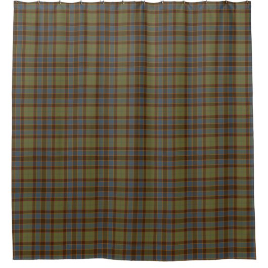 Olive Blue Orange Tartan Plaid Shower Curtain シャワーカーテン (正面)
