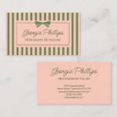 Olive Blush Stripes & Bow Retro 名刺 (正面/裏面)