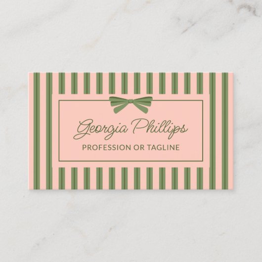 Olive Blush Stripes & Bow Retro 名刺 (正面)
