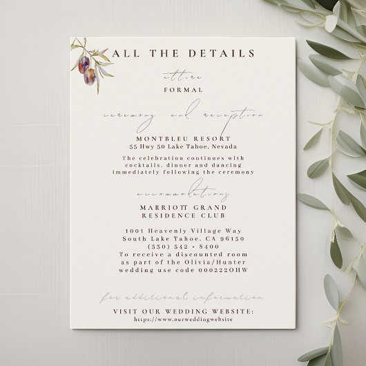 Olive Branchの結婚詳細エンクロージャカード 招待状