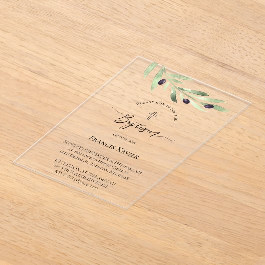 olive branch Baptism アクリル招待状 (レイダウン)