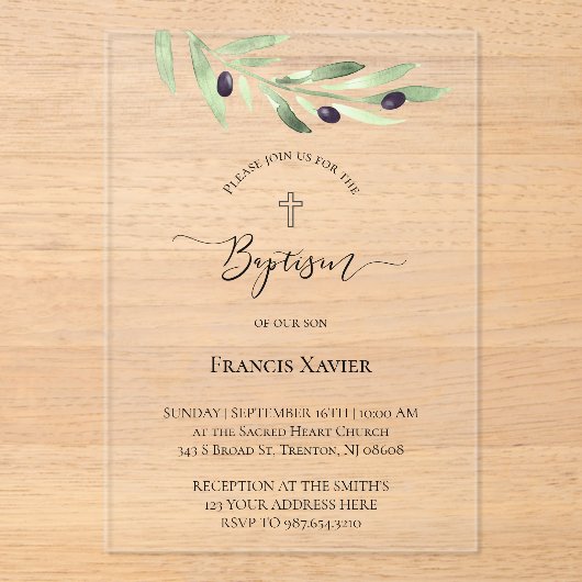 olive branch Baptism アクリル招待状 (正面)