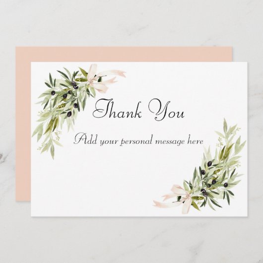 Olive Branch Bouquets Wedding Thank You Cards サンキューカード (正面/裏面)