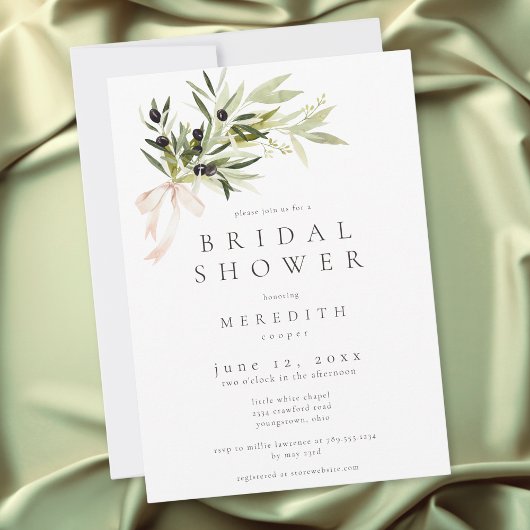 Olive Branch Elegant Minimal Bridal Shower 招待状