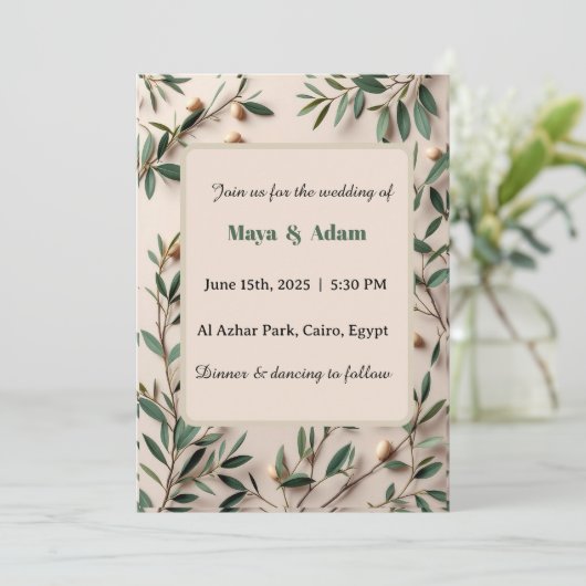  Olive Branch Greenery Botanical wedding 招待状 (スタンド正面)