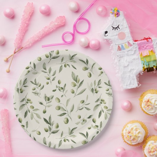 Olive Branch Mediterranean Pattern ペーパープレート (パーティー)