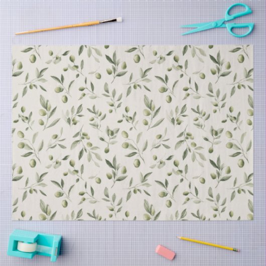 Olive Branch Mediterranean Pattern  薄葉紙 (クラフト)