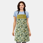 Olive Branch Monogram Initial All-Over Print Apron エプロン (着用した状態)