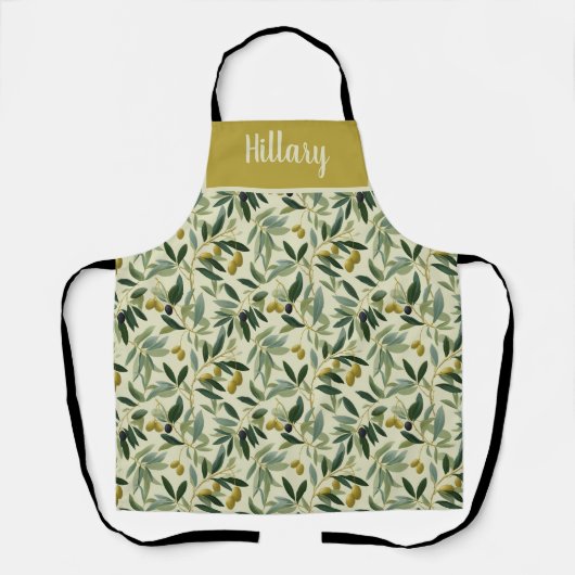 Olive Branch Monogram Name All-Over Print Apron エプロン (正面)