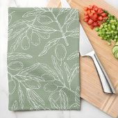 Olive Branch Pattern Sage Green キッチンタオル