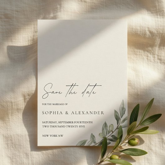 Olive Branch Save the Date Card | Elegant Greenery 招待状