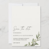 Olive Branch Save the Date Card | Elegant Greenery 招待状 (正面)