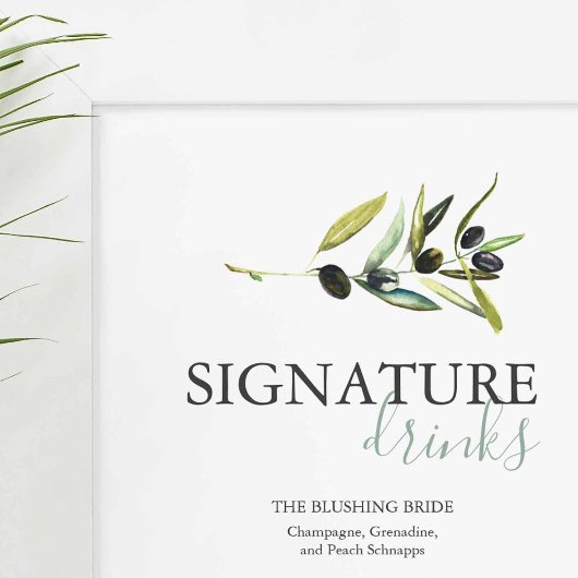 Olive Branch Signature Drinks Wedding Sign ポスター