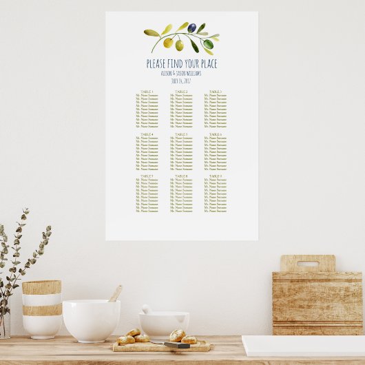 Olive branch wedding dinner seating chart ポスター (キッチン)