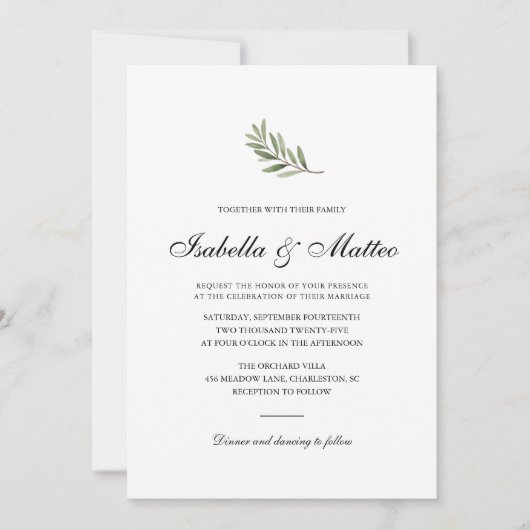 Olive Branch Wedding Invitation with QR Code  招待状 (正面)