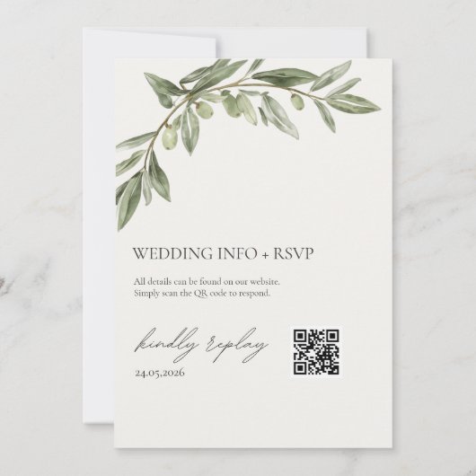 Olive Branch Wedding Invitation with QR Code  招待状 (裏面)