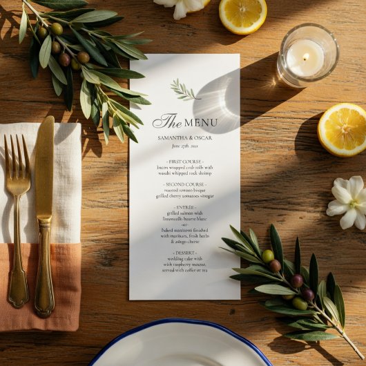 Olive Branch Wedding Menu Card | Minimal Elegant  メニュー