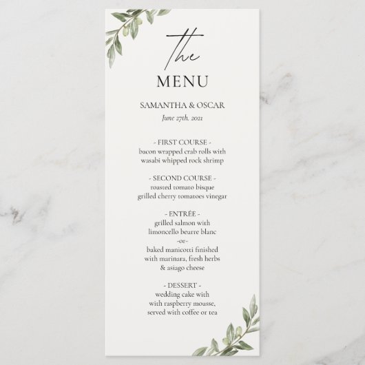 Olive Branch Wedding Menu | Elegant Greenery メニュー (正面)