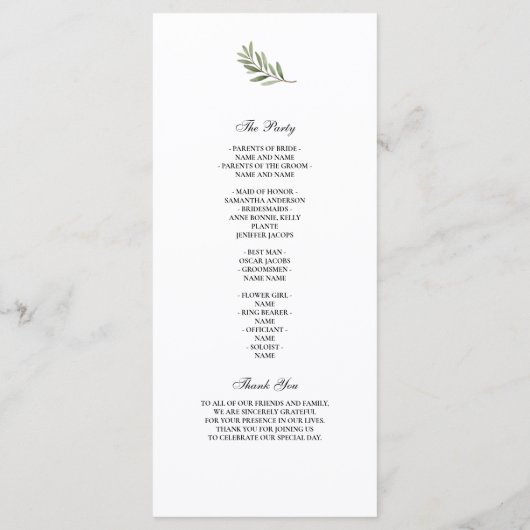 Olive Branch Wedding Program | Minimal  メニュー (裏面)