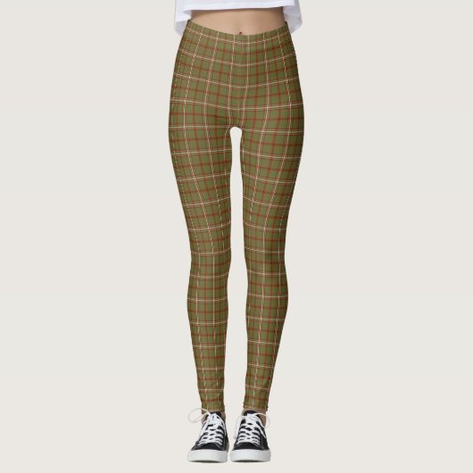 Olive Burgundy White Plaid Classic レギンス (正面)