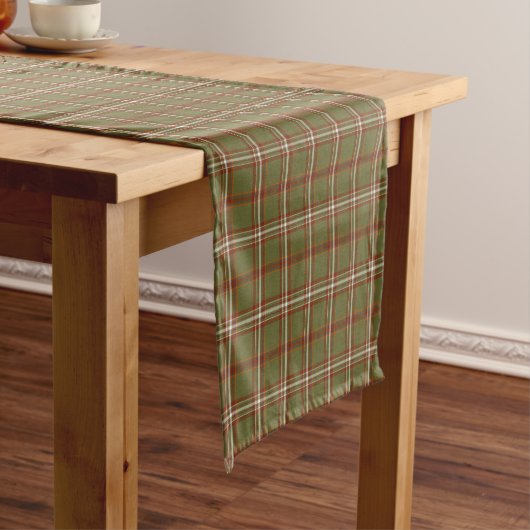 Olive Burgundy White Plaid Classic Table Runner ショートテーブルランナー (インサイチュ)