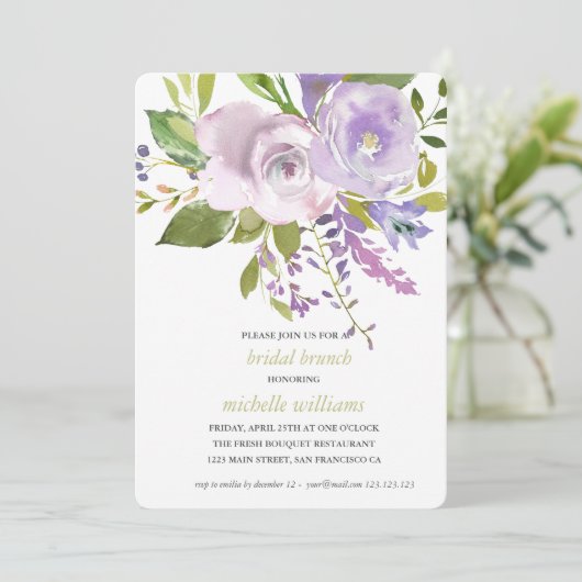 Olive | Chic Lavender Floral Wedding Bridal Brunch 招待状 (スタンド正面)