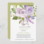 Olive | Chic Lavender Floral Wedding Bridal Brunch 招待状<br><div class="desc">Our beautiful floral Bridal Brunch invitations are bursting with a vibrant colour palette of violet, lilac, ivory, pinks, blush pinks and green foliage. Add your detail in chic grey lettering using the template. Reverse of card is in a elegant shade of olive green. For support or custom request, please contact...</div>