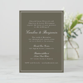 Olive Classic Border Script Elegant Wedding RSVP 招待状