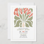 Olive & Coral Clay Abstract Floral Boho Wedding 招待状 (正面)