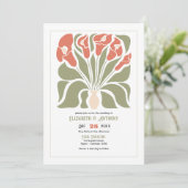 Olive & Coral Clay Abstract Floral Boho Wedding 招待状 (スタンド正面)
