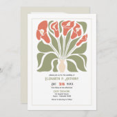 Olive & Coral Clay Abstract Floral Boho Wedding 招待状 (正面/裏面)