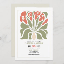 Olive & Coral Clay Abstract Floral Boho Wedding 招待状