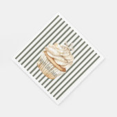 Olive Cream Stripes Snowflake Cupcake Christmas スタンダードランチョンナプキン (角)