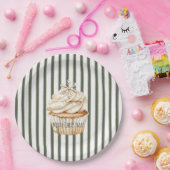 Olive Cream Stripes Snowflake Cupcake Christmas ペーパープレート (パーティー)