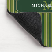 Olive & Dark Green Stripes Your Name and Initials マウスパッド (コーナー)
