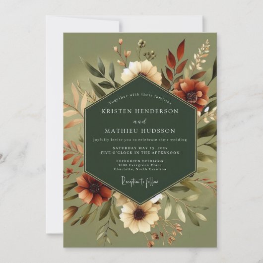 Olive Earthy Autumnal Wedding 招待状 (正面)