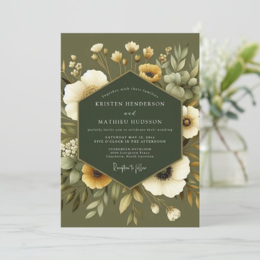 Olive Earthy Botanical Wedding 招待状 (スタンド正面)